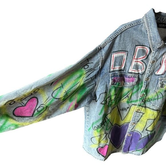 Large Oversized AKIRA Girls Club Graffiti Denim Jacket EUC - Picture 6 of 10